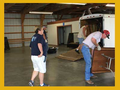 Setting up tables in Barn 4